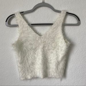 Fuzzy white sweater tank